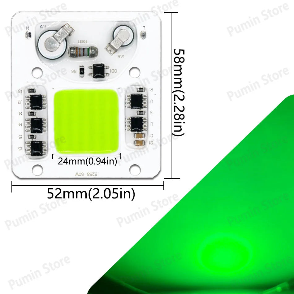 ampoule led cob 50w 3000k 4000k 6500k blanc orange jaune vert bleu rouge circuits