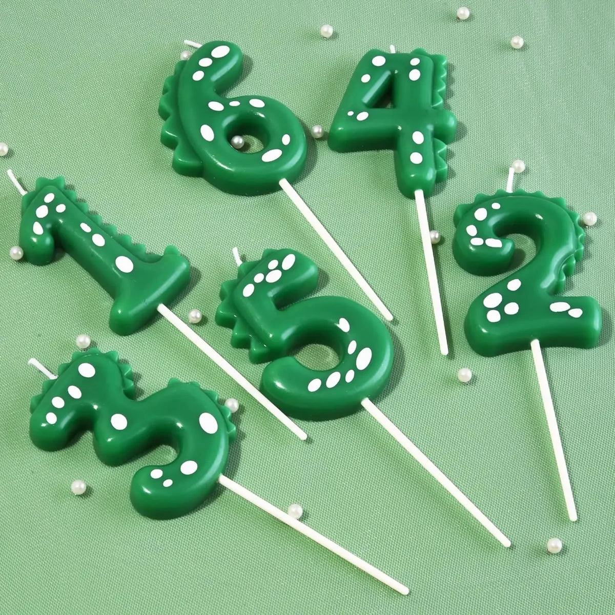 bougies chiffres vert dents crocodile sans flamme anniversaire décoration tringle numéros