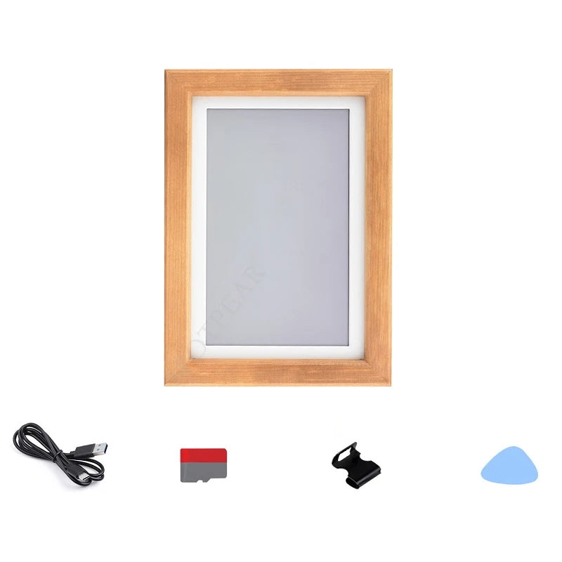cadre photo électronique bois naturel blanc moderne minimaliste image numérique support table rechargeable iot