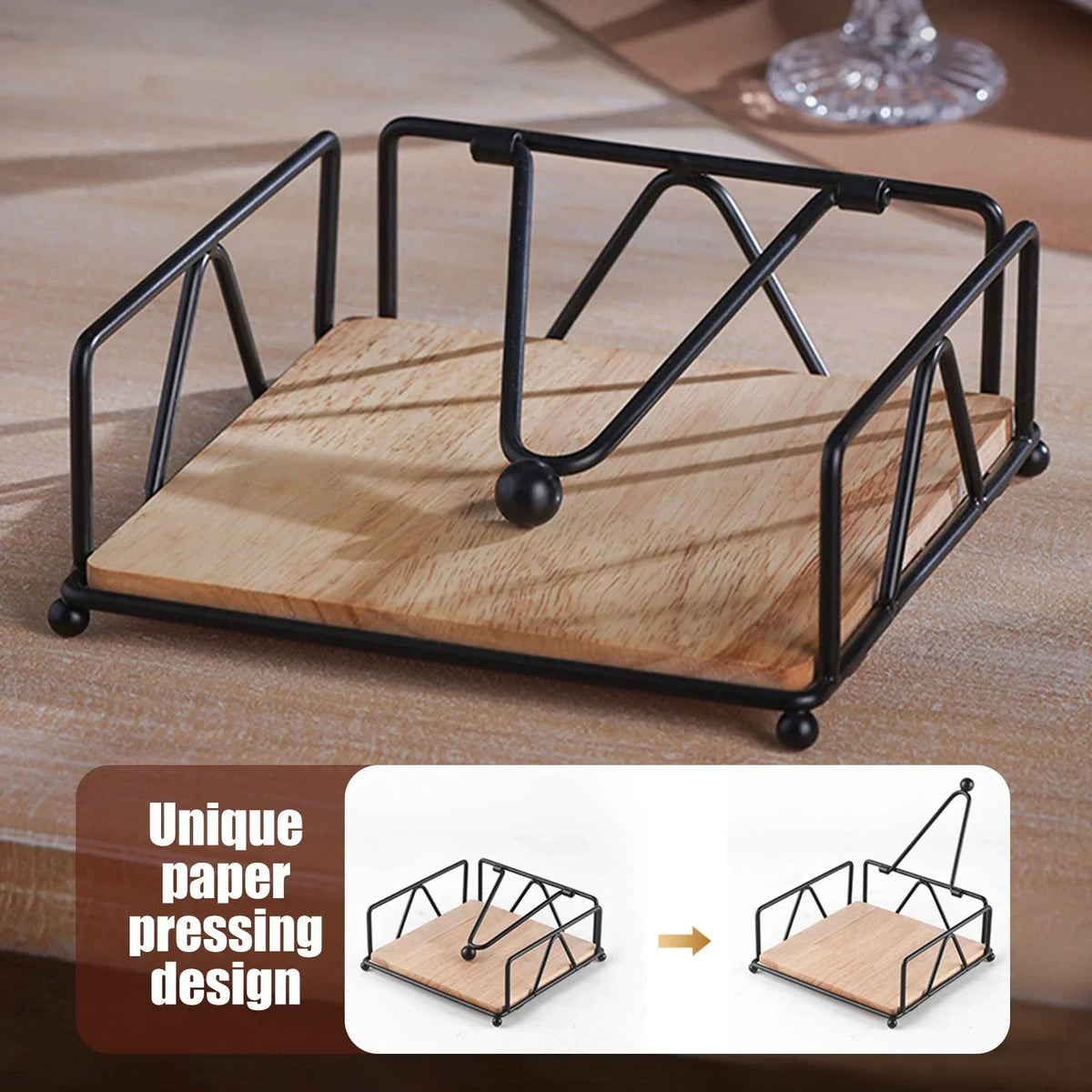 support serviettes industriel moderne métal noir bois naturel pieds billes cuisine salle bain