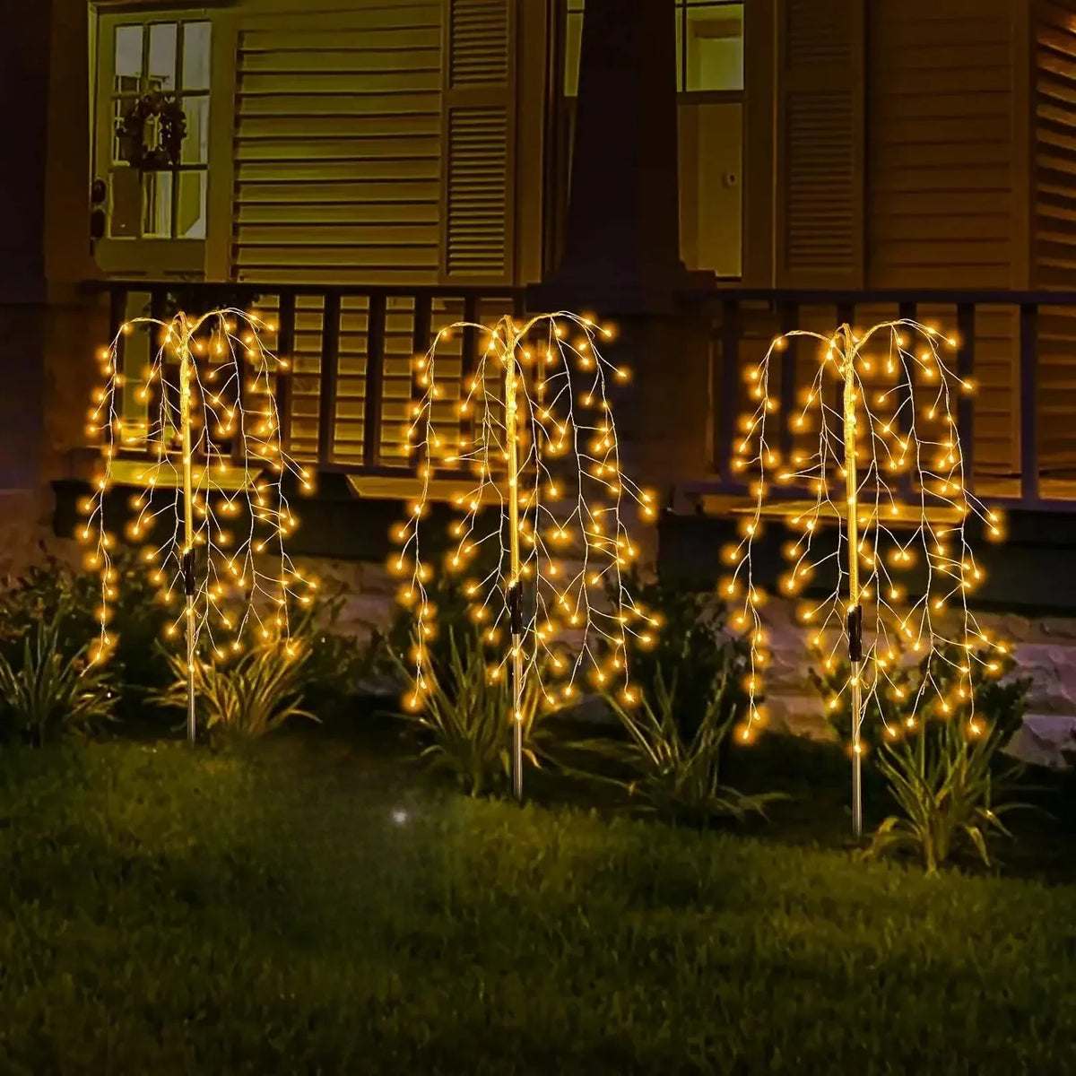 guirlande lumineuse solaire extérieure led multicolore blanc moderne 300 leds piquet métallique filaments fins.branches