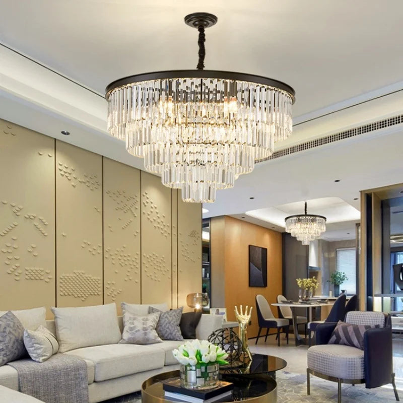 lustre moderne élégant doré transparent prismes géométriques câble led chambre salle mangerhôtel