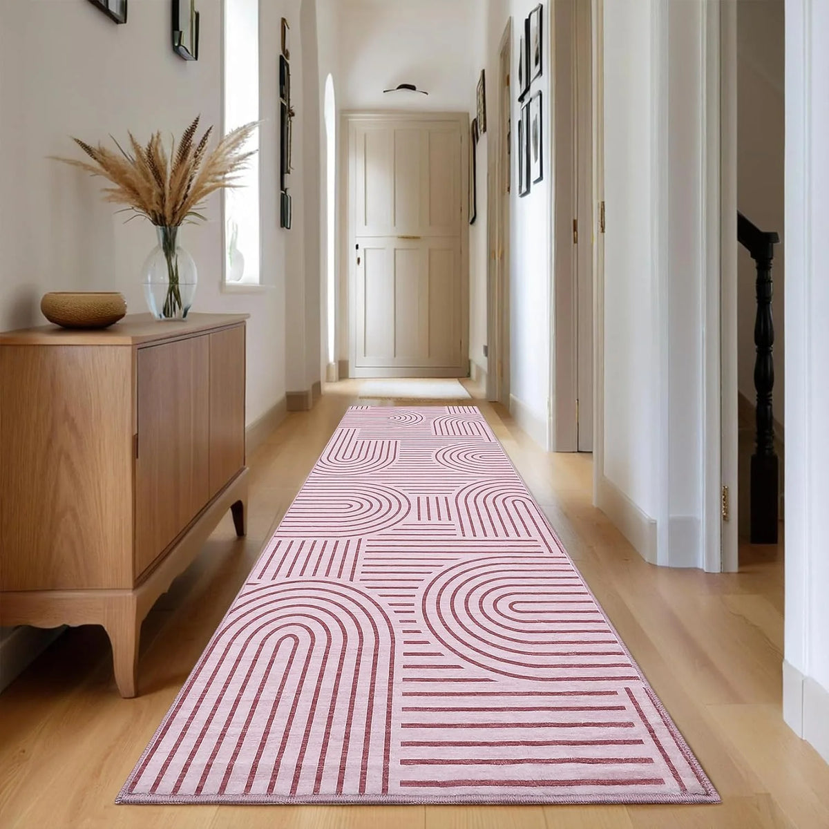 tapis moderne minimaliste polyester antidérapant noir blanc rose beige geometrique circular linear