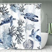 rideau douche lavable motif tortues marines coraux bleu océanique occlusion anneaux suspension