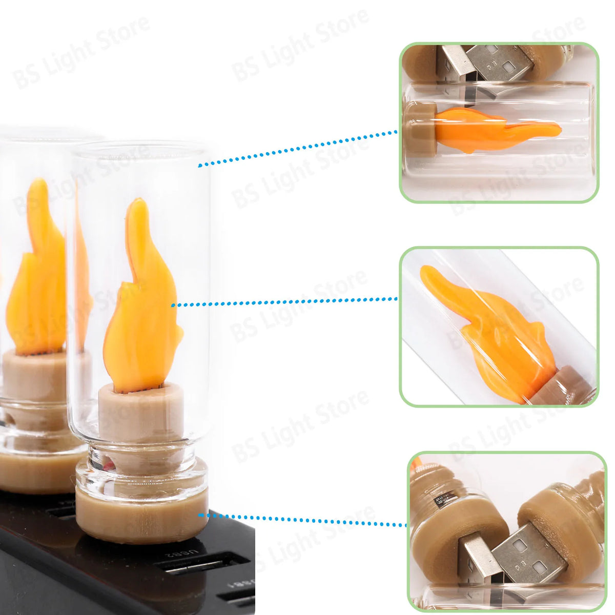 lampe led effet flamme usb transparente orange beige moderne chambre veilleuse festival