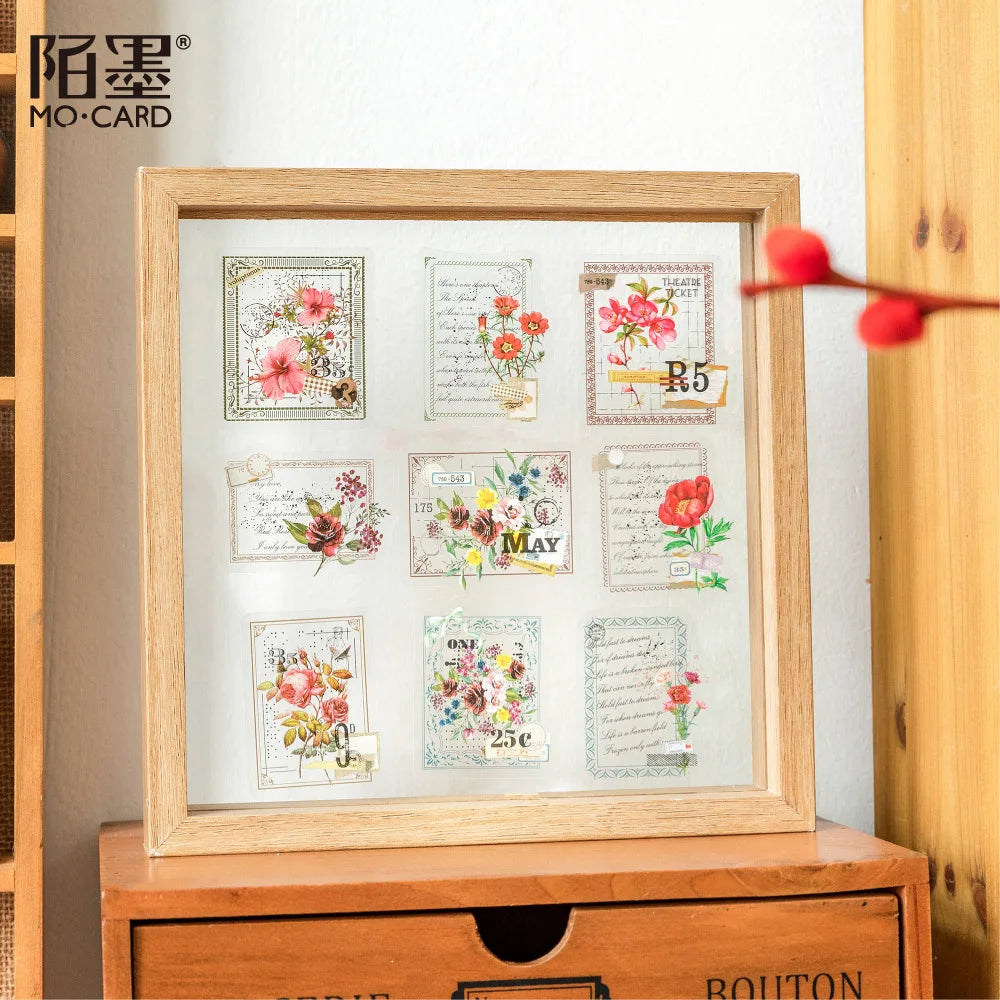autocollants vintage fleurs papillons lettres cartes décoratives blanc bleu rouge vert beige clips scrapbooking