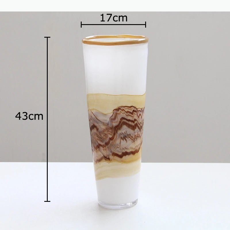 vase verre ondulé moderne motifs naturels couleurs blanc marron jaune rouge