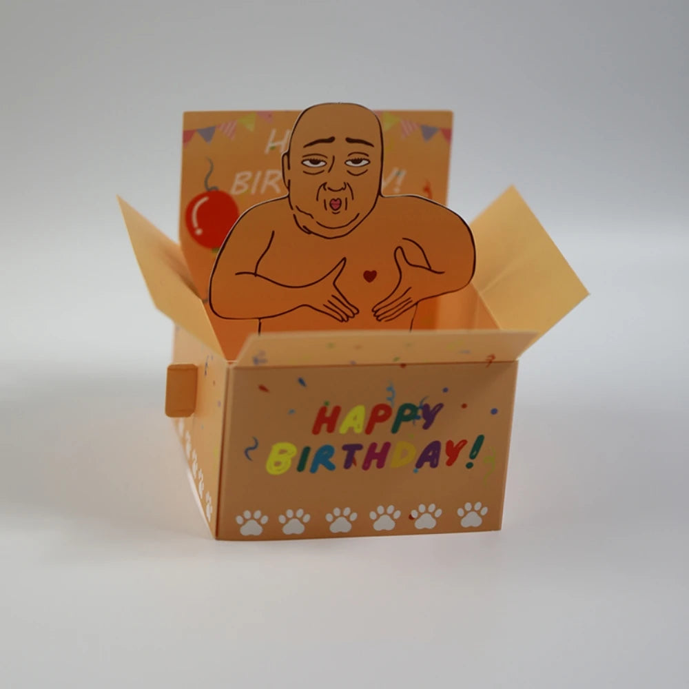 carte pop up anniversaire dessin animé personnages souriants coeurs lignes écriture simple cartoon