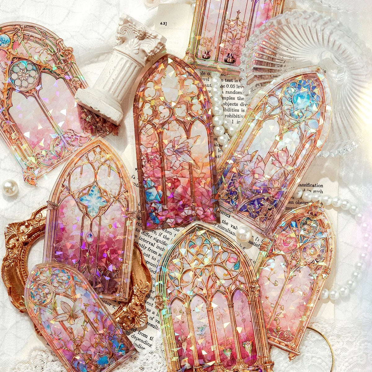 autocollants adhésifs fenêtres décoratives art nouveau gothique rose violet bleu blanc doré strass papillons