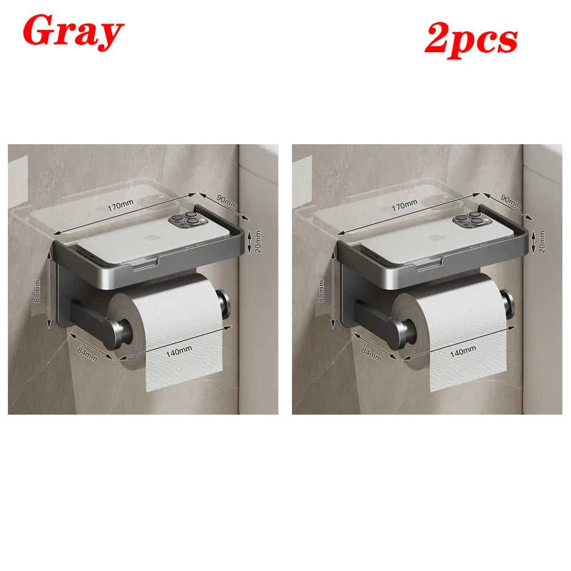 porte serviettes moderne porte papier toilette étagère rangement aluminium gris salle bain adhésif minimaliste