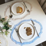 tapis table décoratif vintage lin motifs géométriques blanc beige bleu noir