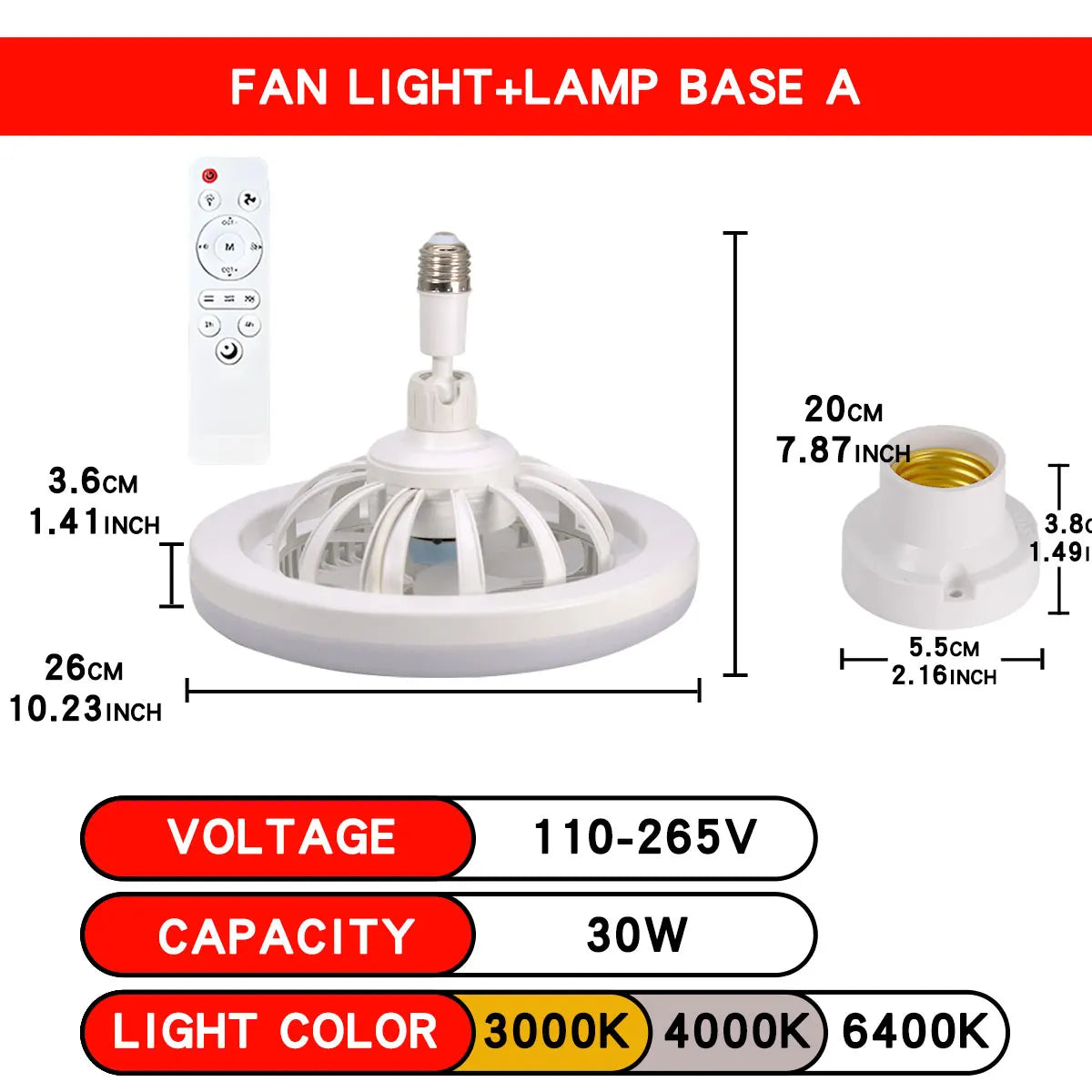 ventilateur lampe led moderne blanc grille télécommande flux lumineux certification ul rohs