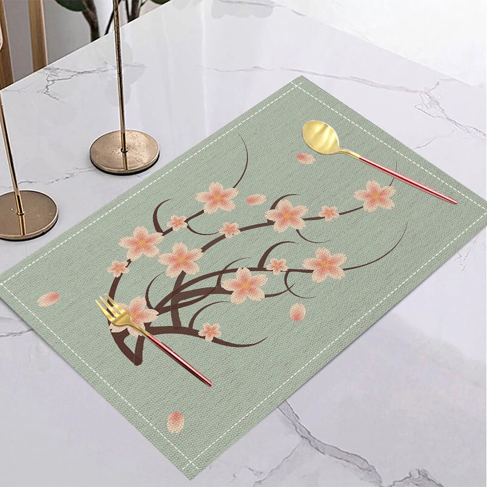 tapis table lin moderne motifs artistiques beige bleu orange noir jaune respectueux environnement 30x40cm
