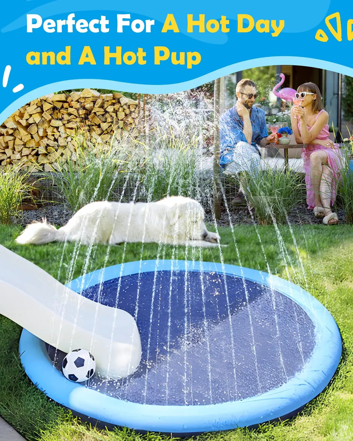 piscine gonflable chien bleu imprimée animaux moderne ludique 100cm 150cm 170cm