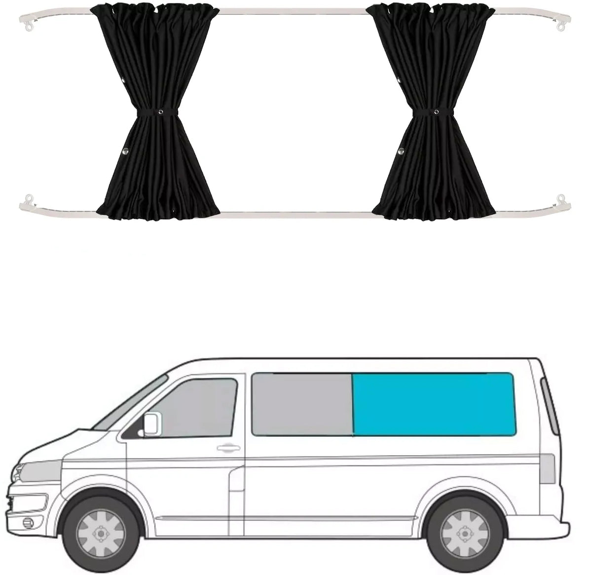 rideaux van utilitaire tissu plissé noir gris bleu vert opaques