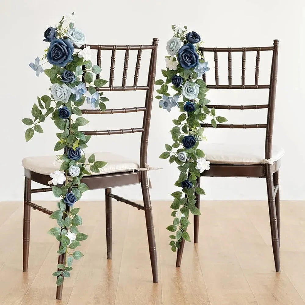 guirlandes florales artificielles roses feuilles vertes mariage romantique extérieur violet blanc bleu