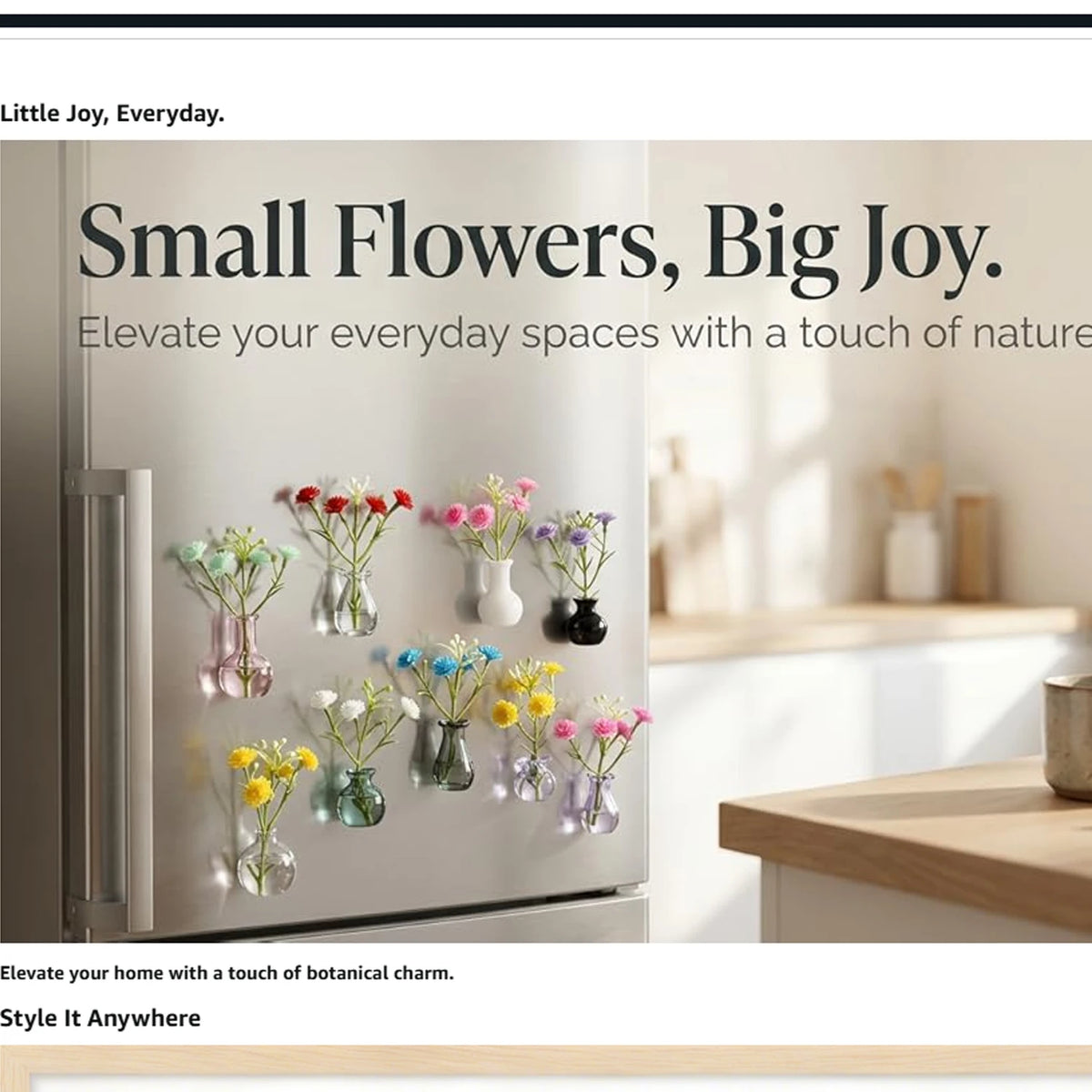 aimants decoratifs mini vases fleurs artificielles differentes couleurs transparentes champetre refrigerateur