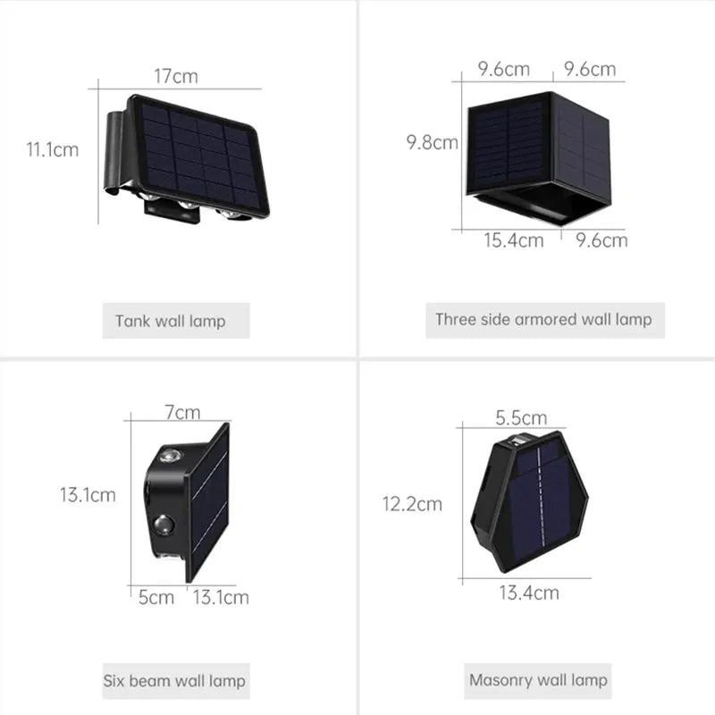 Applique murale solaire allumée en bleu sur une terrasse le soir