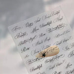 autocollants ongles transparents lettres noires calligraphie adhésif diy manucure ongles décoration beauté française écriture