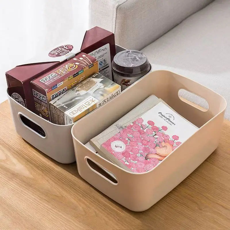 boîtes rangement moderne boîtes bacs plastique opaques couleurs variées beige blanc orange bleu sans