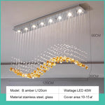 suspension lumineuse moderne gouttes cristal transparent verte ambrée 100cm 120cm 150cm