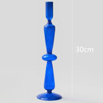bougeoir moderne verre bleu cobalt texture ondulée décoration intérieure vase support blanc bougie blanche