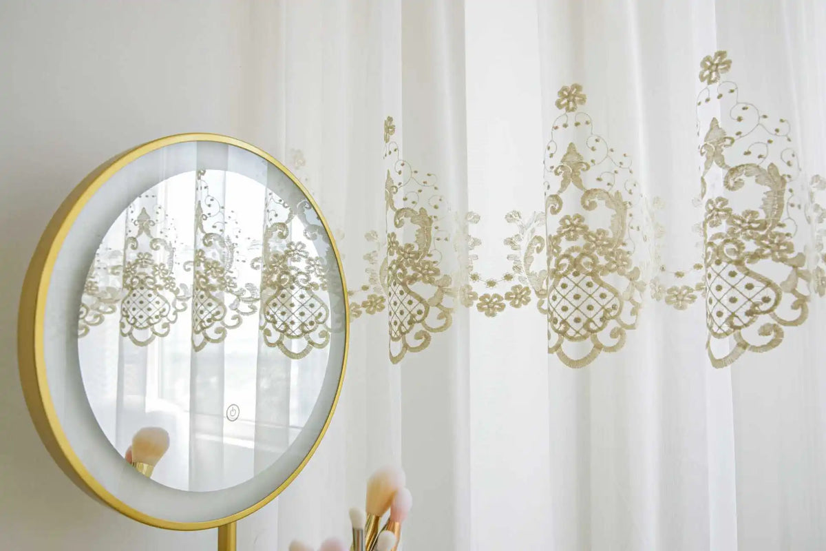 rideau blanc brodé transparent classique chambre salon polyester moderne