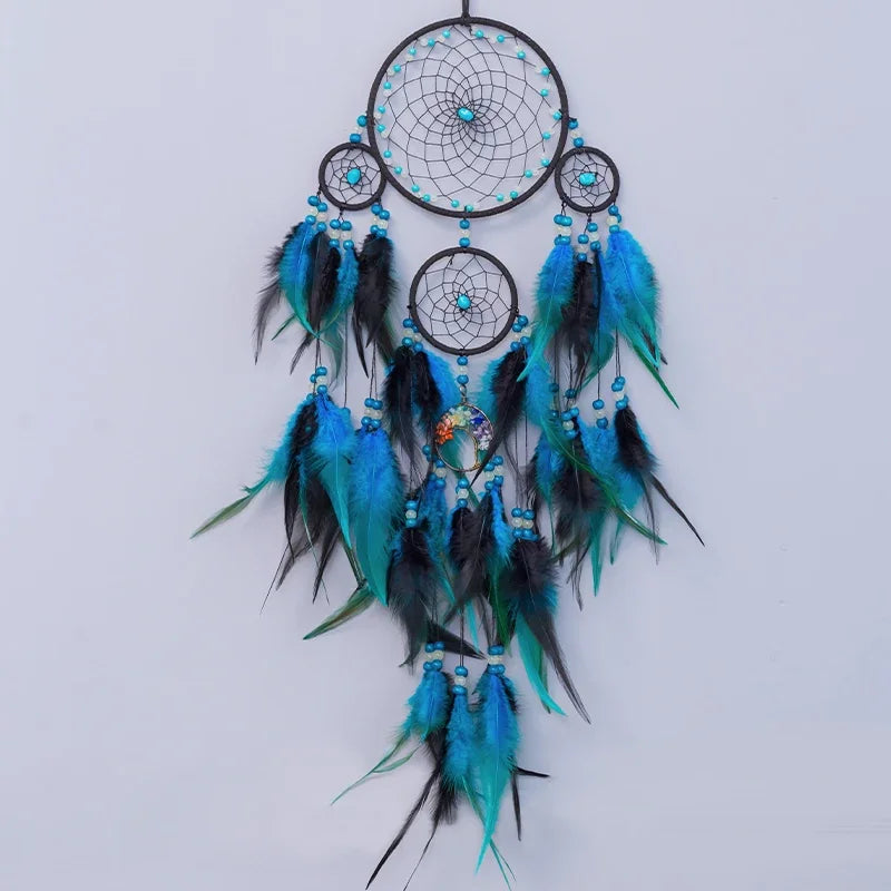 attrape rêves décoration murale plumes ethnique boho chic marron bleu beige gris