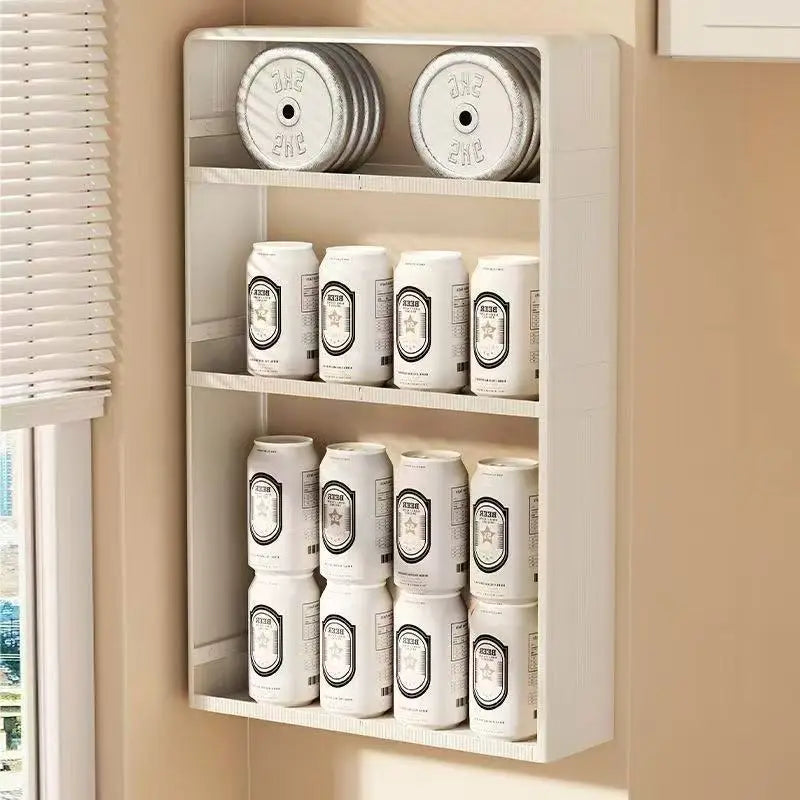 étagère murale blanche moderne niveaux assaisonnements épices provisions bouteilles boîtes poids fitness