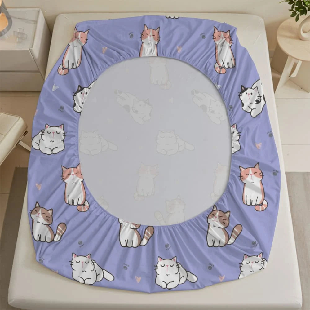 drap housse violet chatons mignons coeurs roses élastique lit moderne print