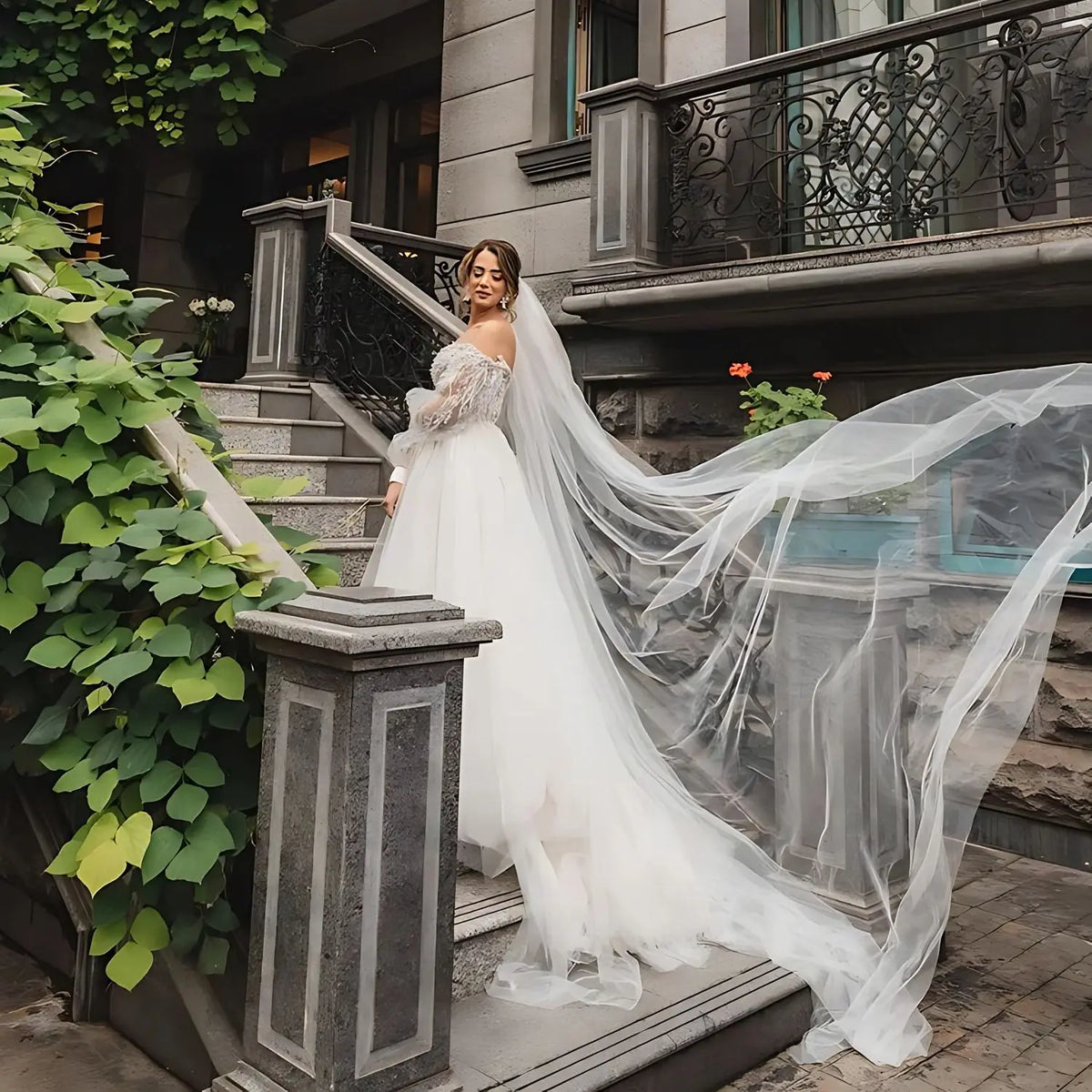 voile mariée blanc bord coupé polyester unicouche élégant bohème romantique