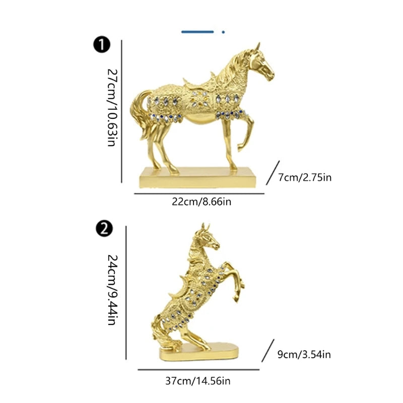 statuette cheval doré ornée strass art déco maison feng shui cadeau anniversaire noël pâques