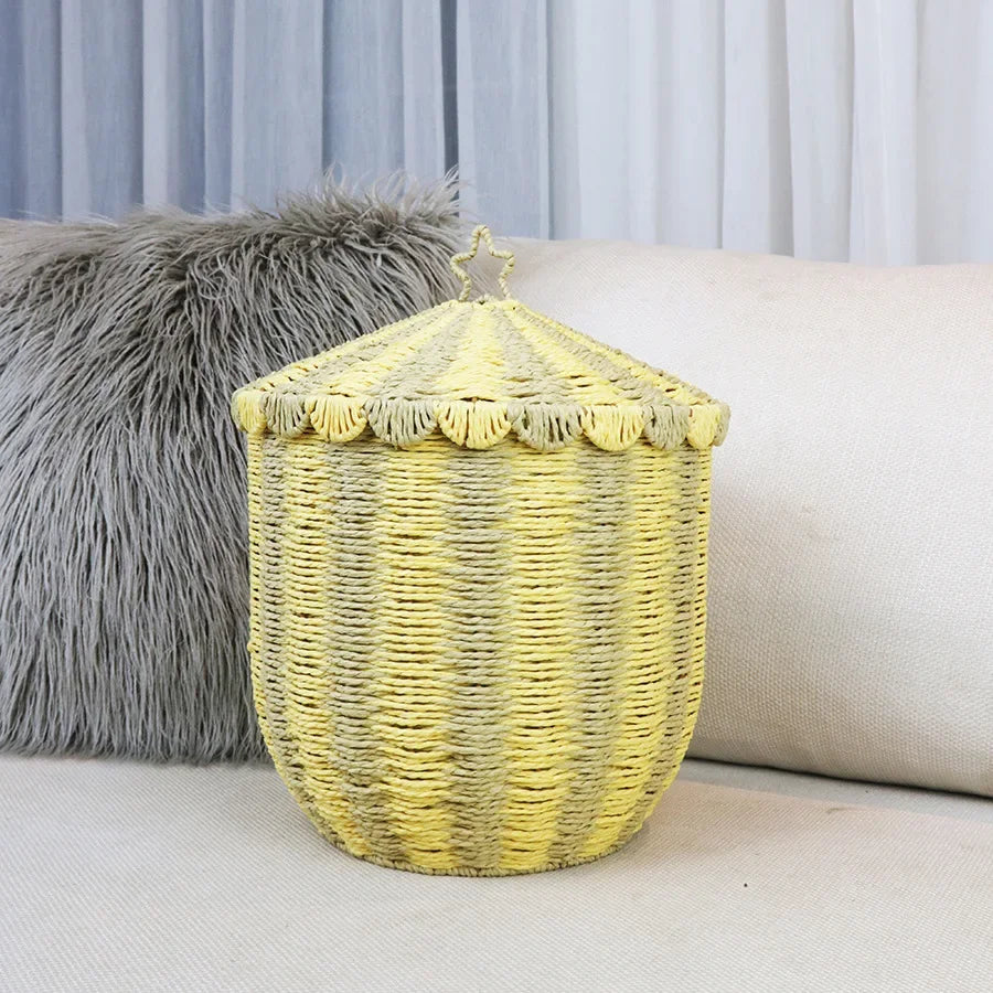 panier rangement rayé rouge blanc beige traditionnel réutilisable opacité petit grand chambre enfant
