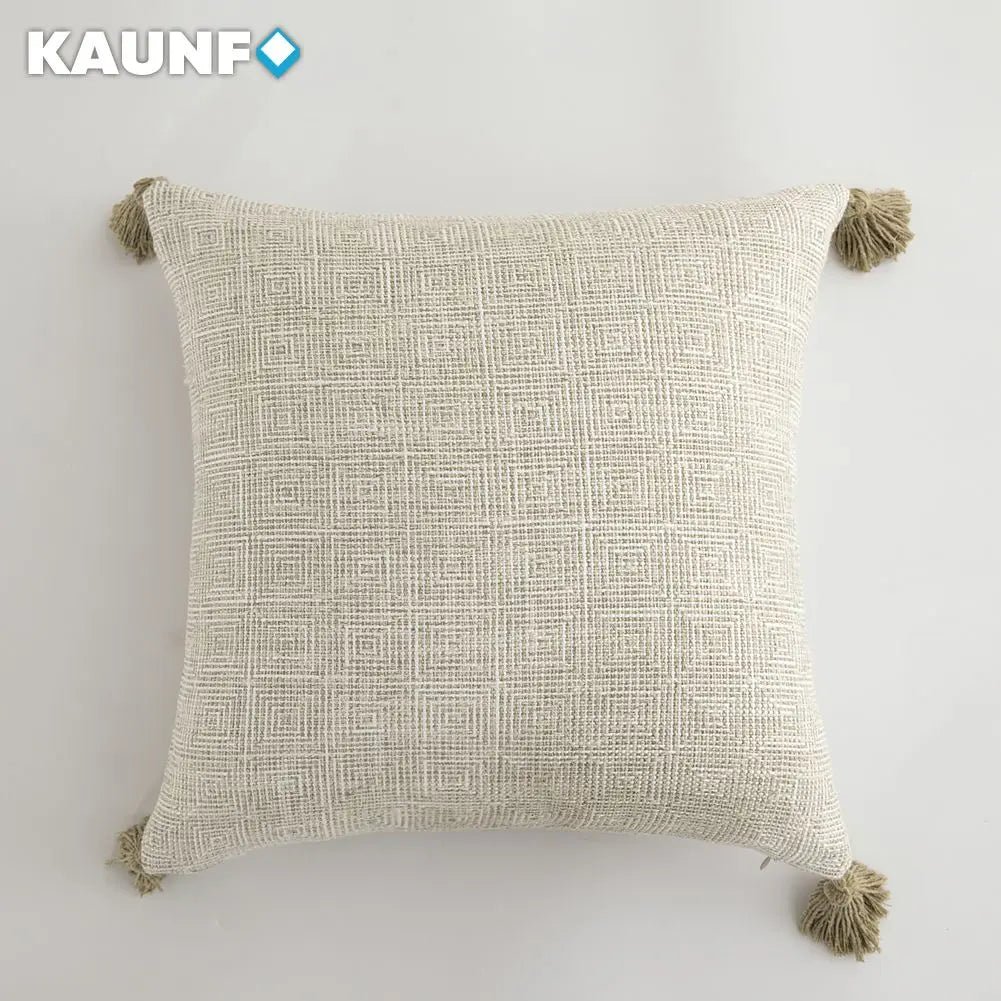 housses coussins carreaux beige blanc rustique 30x50cm 45x45cm décor canapé lit chaise voiture