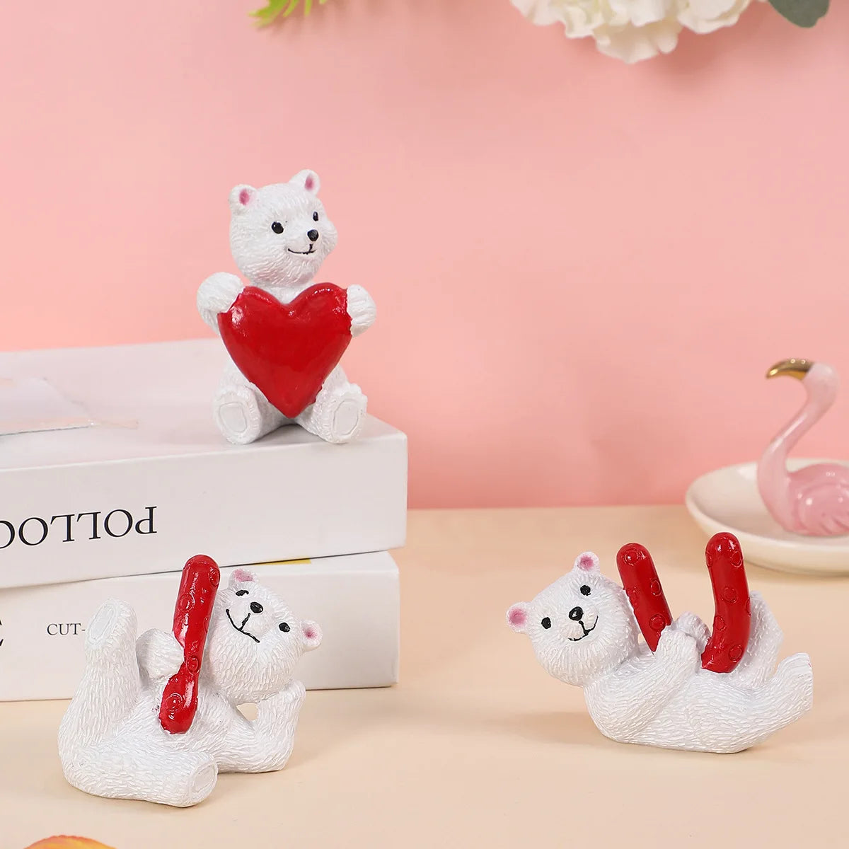 décoration mariage saint valentin ours blanc résine cœur rouge adorable figurine anniversaire noël festive