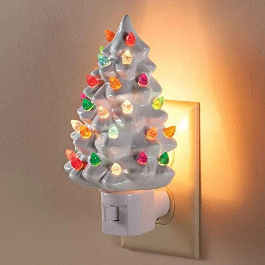 lampe nuit arbre noël vert blanc classique vintage hand painted décor chambre salle