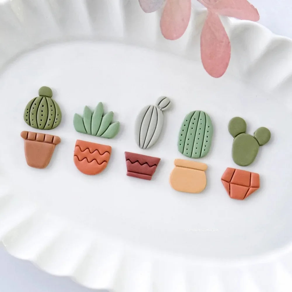 moules biscuits cactus motifs géométriques pots différents couleurs vert beige marron rose modernes