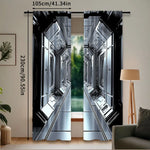 rideau futuriste noir argenté polyester opaque deux panneaux moderne industriel 75x166cm 105x230cm 130x210cm