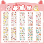 sticker kawaii adhésif dessins animés chats floraux textes scrapbooking transparent rose vert bleu blanc