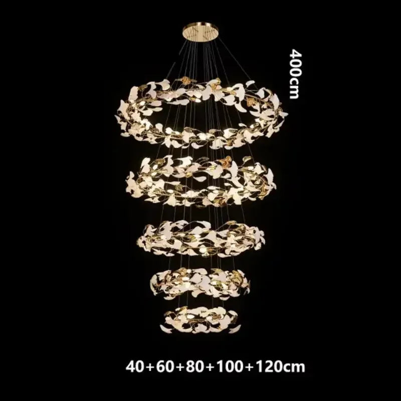 Suspension lumineuse moderne or blanc fleurs stylisées 40 60 80 100 120cm