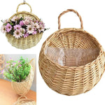paniers suspendus tressés wicker fleurs artificielles bohème rustique décoration murale cache pots