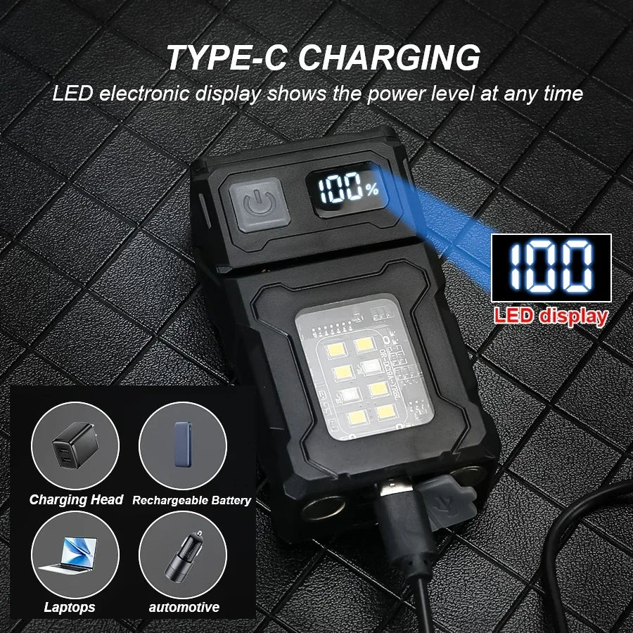 lampe torche rechargeable led noire aimantée rotative camping 10w intense modifiable moderne robuste