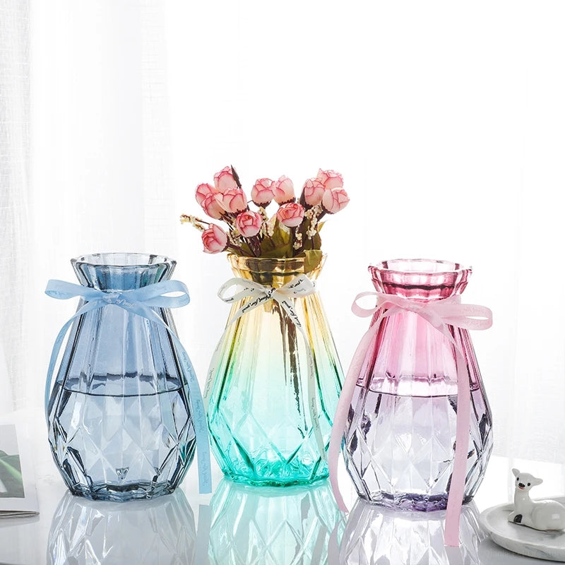 vases verre transparent diamant rose bleu gris vert moderne