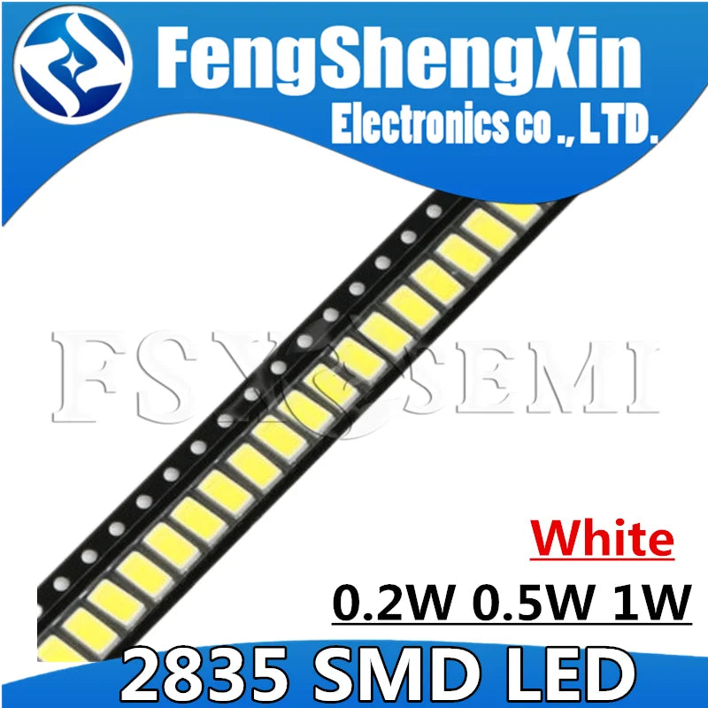 LED SMD 2835 haute luminosité blanc 0.2W 0.5W 1W lisse électronique 3V 6V 9V