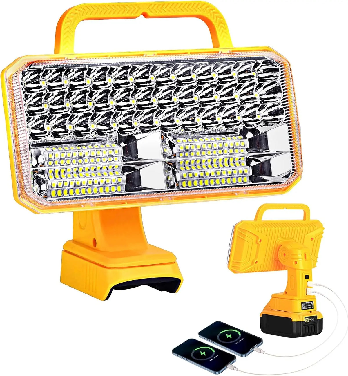 lampe torche led rechargeable orange moderne batterie usbc usba poignée amovible gradation continueModesHautMoyenBas