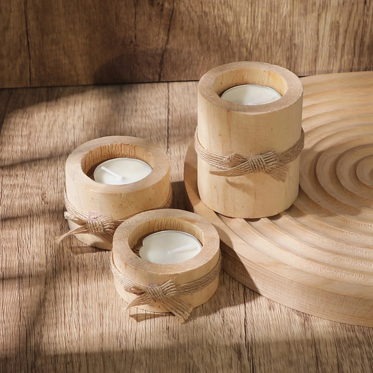 bougies rustiques bois blanc ruban mariage anniversaire saint valentin décoration table festive