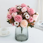 bouquet fleurs artificielles roses soies classiques romantiques blancs roses orangers marrons intérieur décoration mariage
