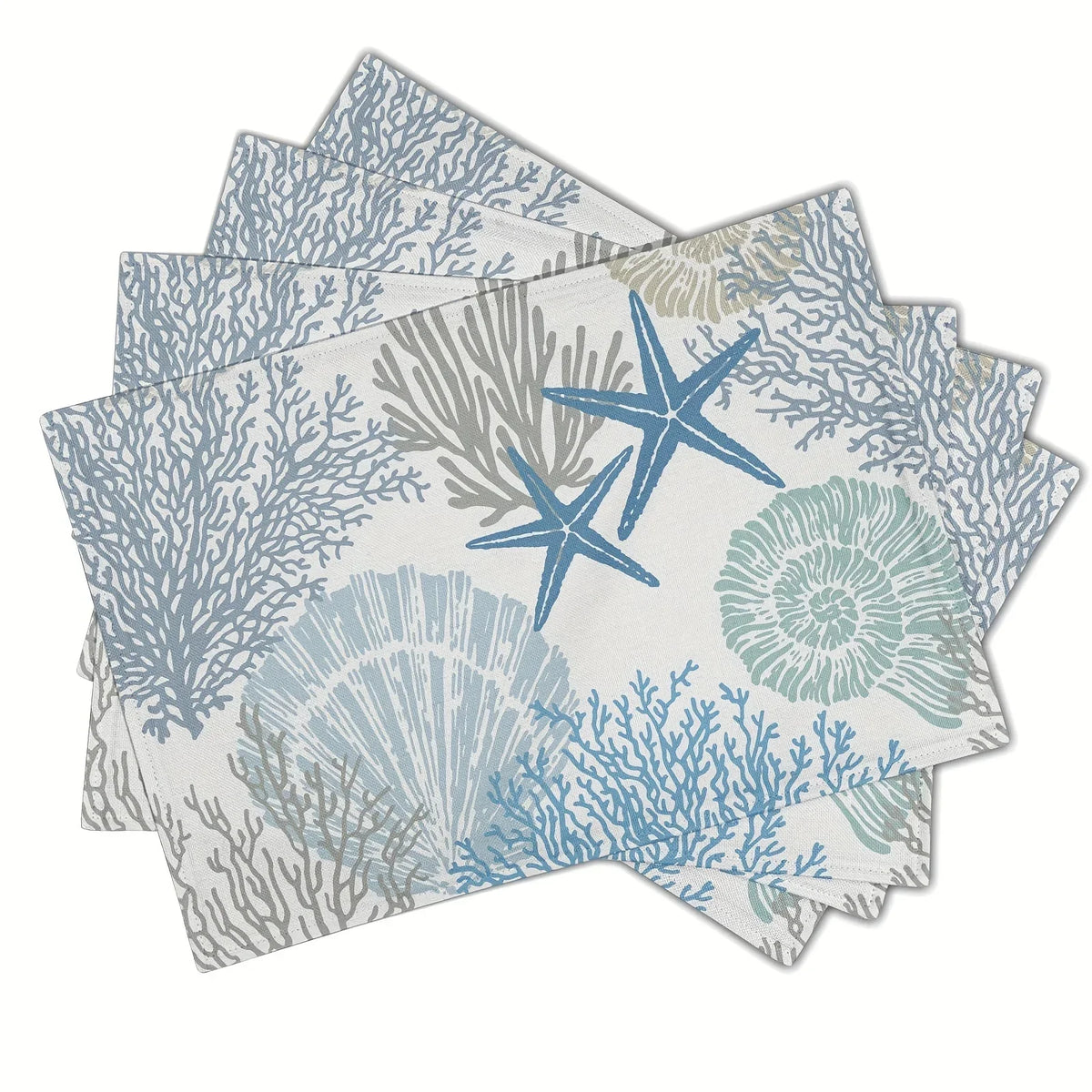 serviettes table modernes abstraites bleu gris beige doré marbré corail étoiles mer lin opaques