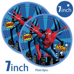ensemble décoration anniversaire spider man vaisselle jetable nappe assiettes gobelets banderole ballons rouges