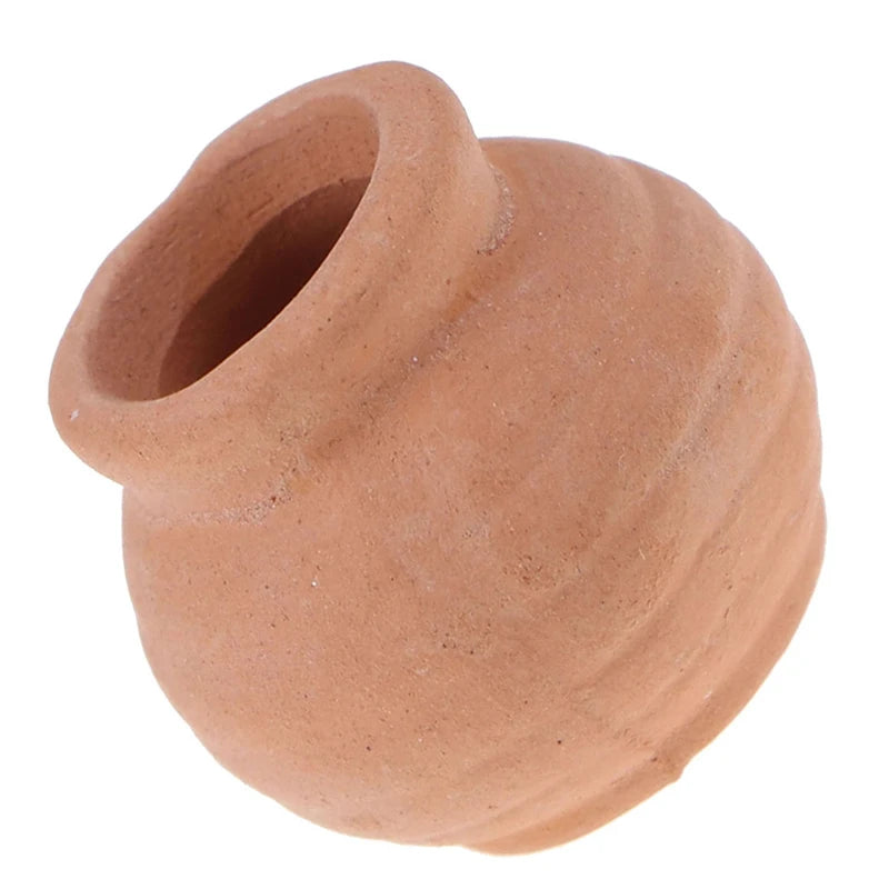 pots fleurs céramique orange rouille texturé antique rustique décoration maison poupée miniature